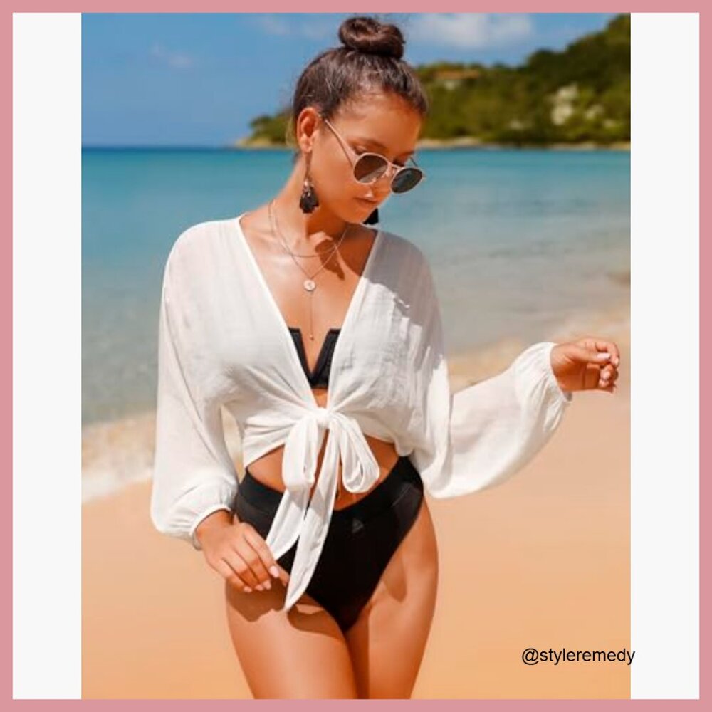 Soft Polyester Elastane Long Sleeve Swim Cover Up… - image 3